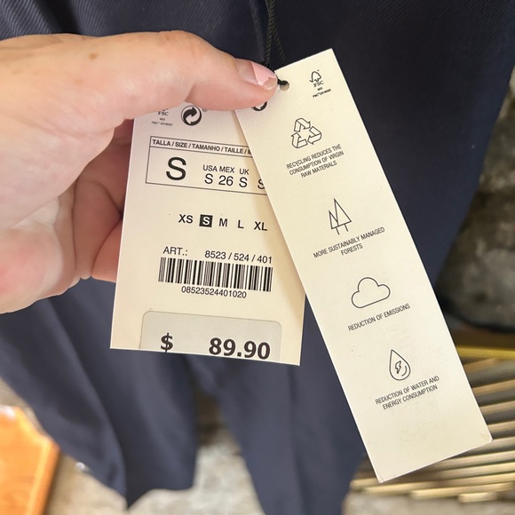 NWT Navy Zara Buttoned Straight Leg Pants, S - Picture 8 of 12